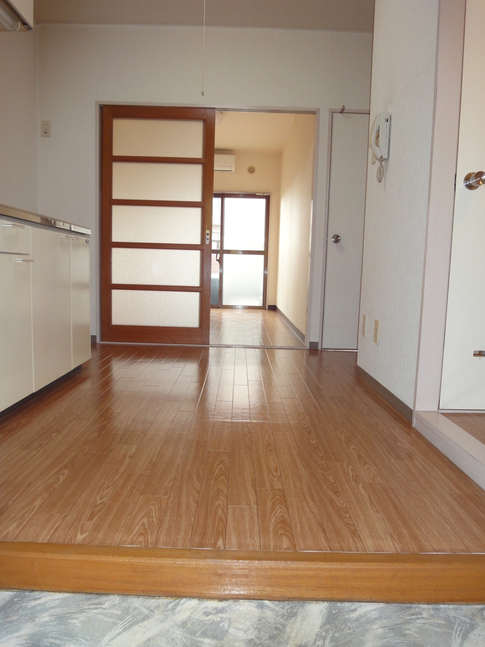 Entrance. Kitchen seen from the entrance