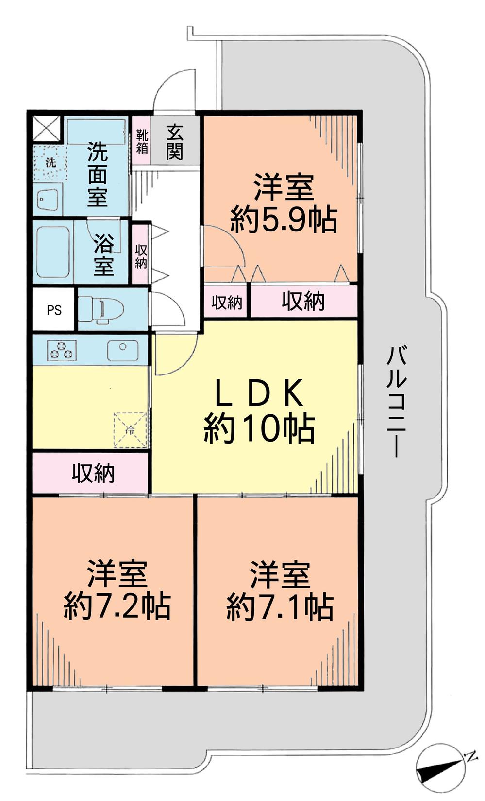 Floor plan. 3LDK, Price 20.8 million yen, Footprint 70.4 sq m , Balcony area 29.79 sq m