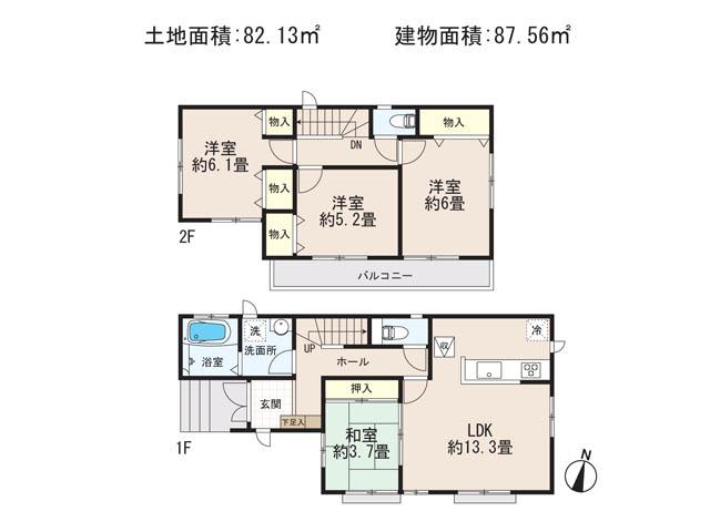 Floor plan. 33,900,000 yen, 4LDK, Land area 82.13 sq m , Building area 87.56 sq m floor plan