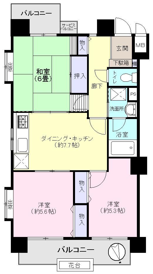 Floor plan. 3DK, Price 11.8 million yen, Footprint 57 sq m , Balcony area 9.84 sq m