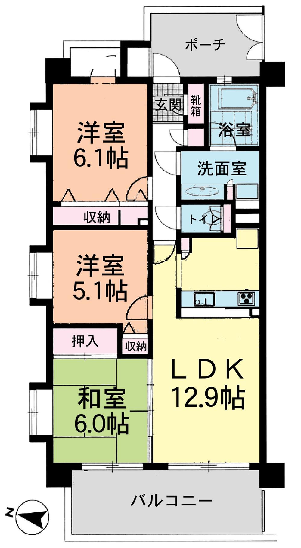 Floor plan. 3LDK, Price 23.8 million yen, Occupied area 67.09 sq m , Balcony area 12.3 sq m