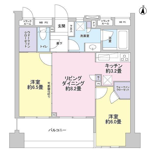 Floor plan. 2LDK, Price 31,300,000 yen, Occupied area 57.03 sq m , Balcony area 10.7 sq m 5 floor, 2LD ・ K type, South-facing each is a positive per good.
