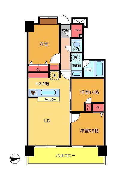 Floor plan. 3LDK, Price 28.8 million yen, Footprint 64.1 sq m , Balcony area 10.64 sq m spacious 3LDK is, 64.10 sq m !