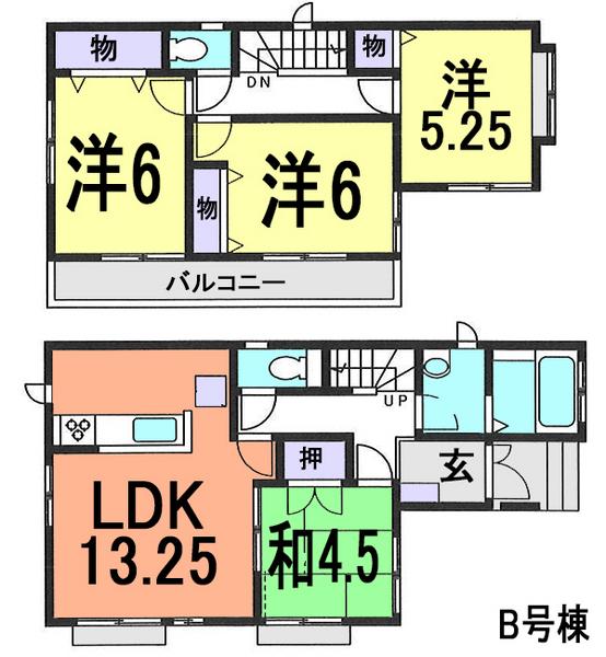 Floor plan. (B Building), Price 31,800,000 yen, 4LDK, Land area 85.18 sq m , Building area 86.11 sq m