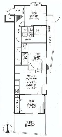 Floor plan. 3LDK, Price 17.8 million yen, Occupied area 68.17 sq m , Balcony area 7.12 sq m
