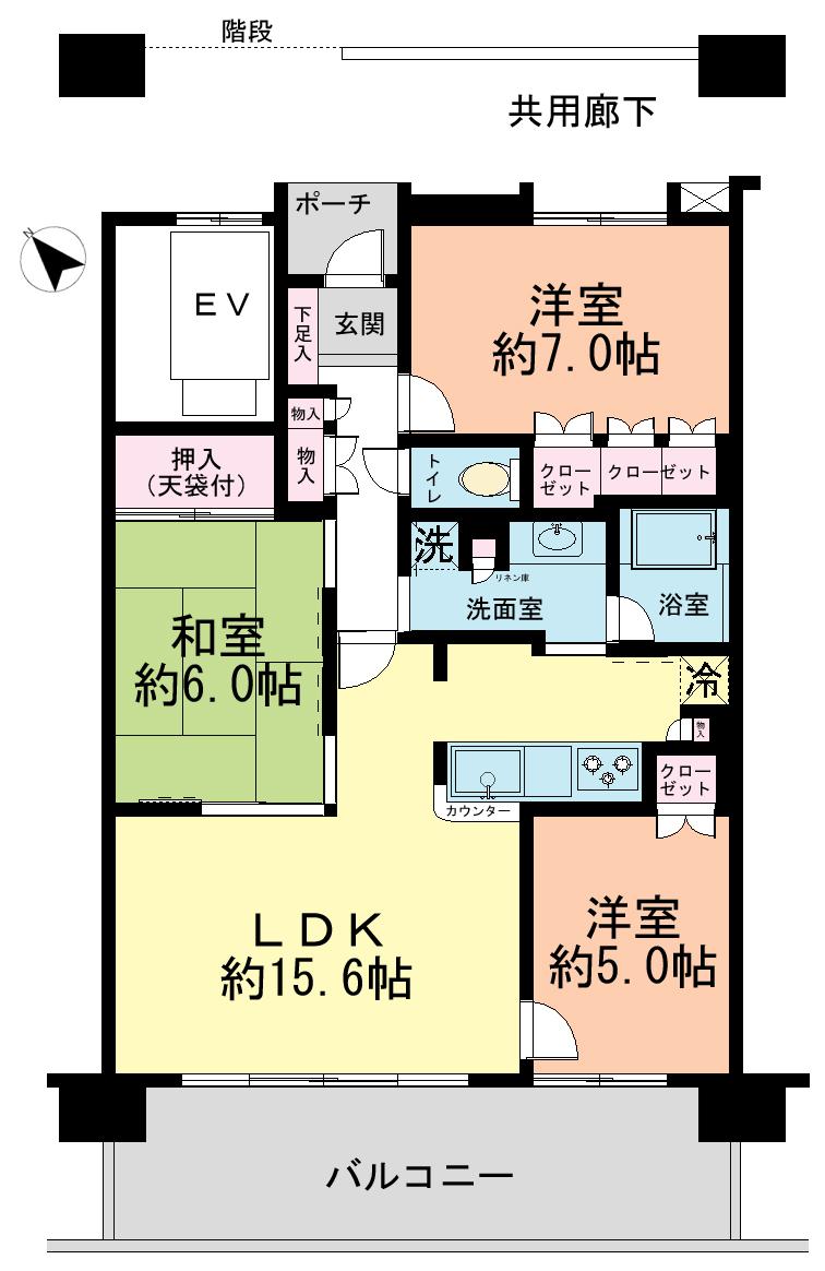Floor plan. 3LDK, Price 29,900,000 yen, Occupied area 73.85 sq m , Balcony area 15.2 sq m