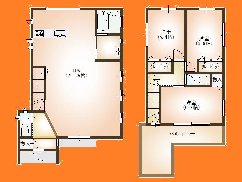 Floor plan. 32,800,000 yen, 3LDK, Land area 152.14 sq m , Building area 91.91 sq m Floor