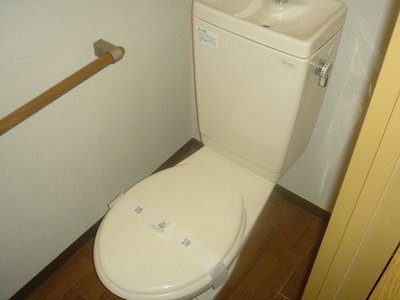 Toilet. Toilet with a handrail