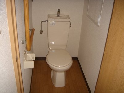 Toilet. Toilet with a handrail