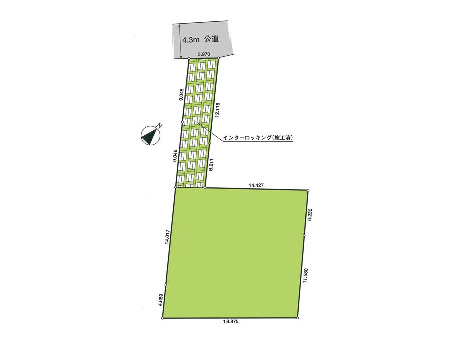 Compartment figure. Land price 28.8 million yen, Land area 411.78 sq m Site spacious. Passage is the interlocking construction.