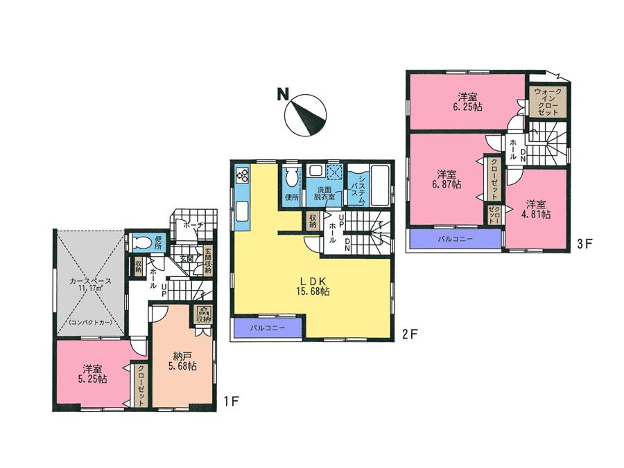 Floor plan. 34,800,000 yen, 5LDK, Land area 61.38 sq m , Building area 118.4 sq m