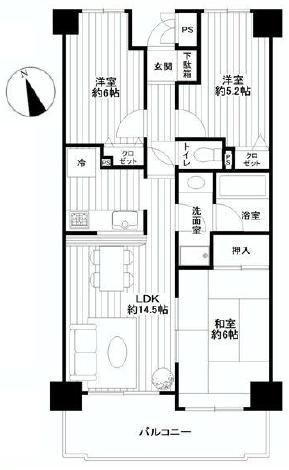Floor plan. 3LDK, Price 14.9 million yen, Occupied area 59.89 sq m , Balcony area 11.35 sq m
