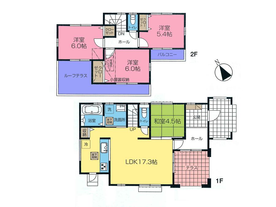 Floor plan. (1 Building), Price 43,800,000 yen, 4LDK, Land area 155.4 sq m , Building area 93.18 sq m