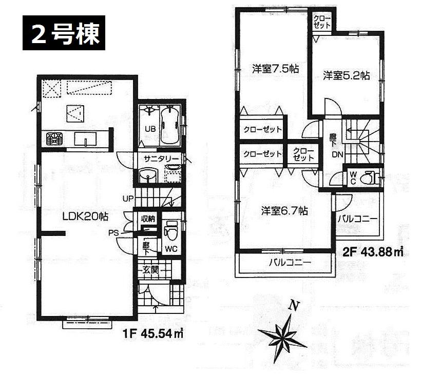 Floor plan. (Building 2), Price 29,800,000 yen, 3LDK, Land area 115.51 sq m , Building area 89.42 sq m
