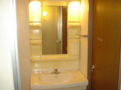 Washroom. There and glad independent wash basin