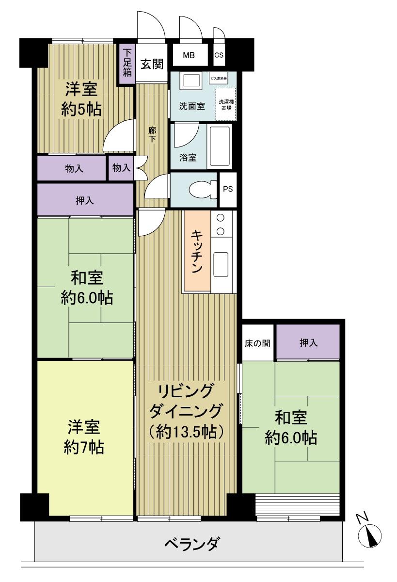 Floor plan. 4LDK, Price 12 million yen, Occupied area 83.05 sq m , 4LDK of balcony area 9.9 sq m bright south three rooms wide balcony charm.