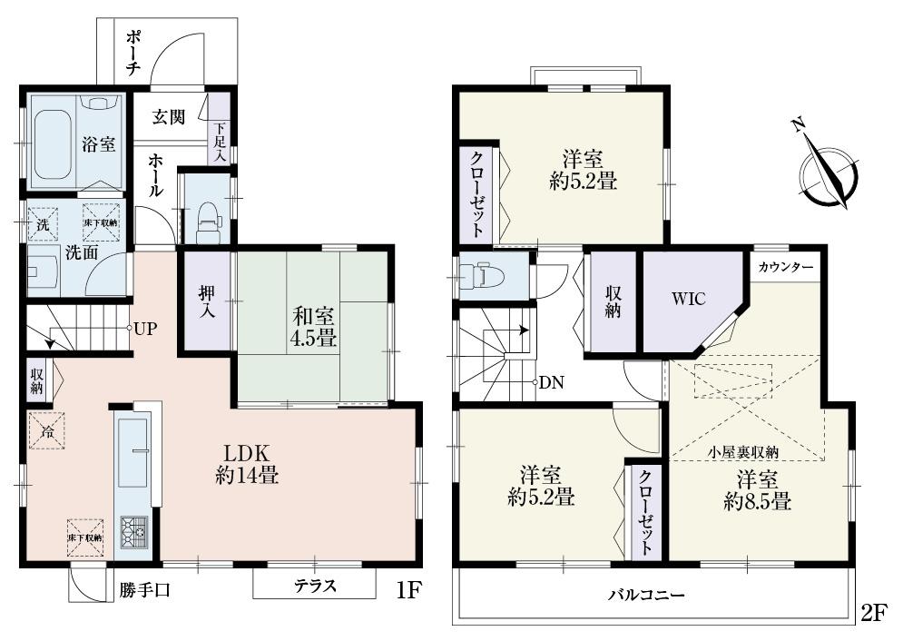 Floor plan. (Building 2), Price 32,300,000 yen, 4LDK, Land area 115.01 sq m , Building area 91.7 sq m