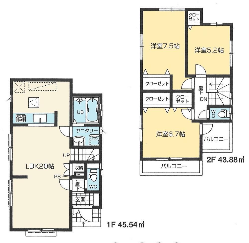 Floor plan. (Building 2), Price 29,800,000 yen, 3LDK, Land area 115.51 sq m , Building area 89.42 sq m