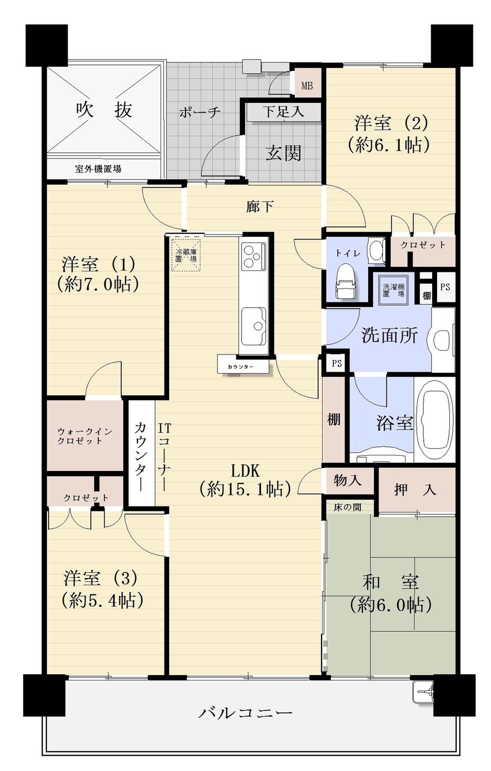 Floor plan. 4LDK, Price 27.5 million yen, Occupied area 90.81 sq m , Balcony area 16.2 sq m