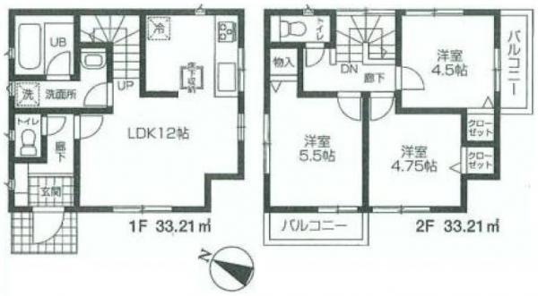 Floor plan. 25,800,000 yen, 3LDK, Land area 68.92 sq m , Building area 66.42 sq m