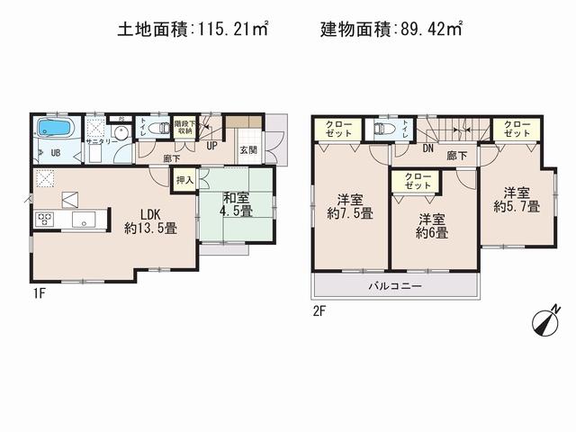 Floor plan. (7 Building), Price 27,800,000 yen, 4LDK, Land area 115.21 sq m , Building area 89.42 sq m
