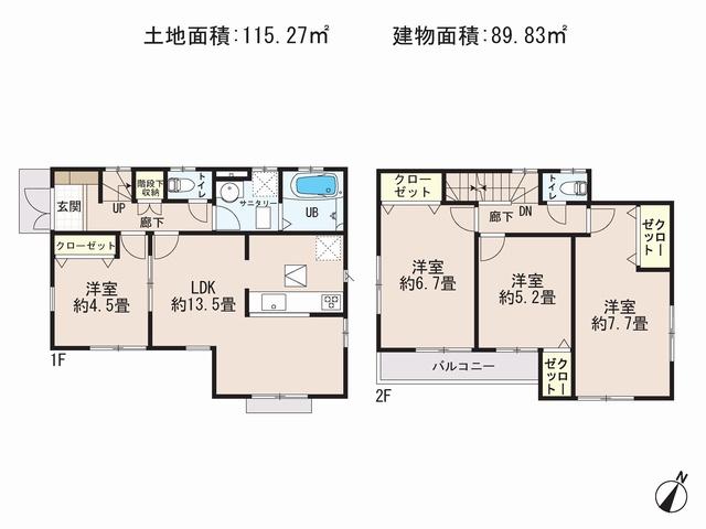 Floor plan. (4 Building), Price 27,800,000 yen, 4LDK, Land area 115.27 sq m , Building area 89.83 sq m