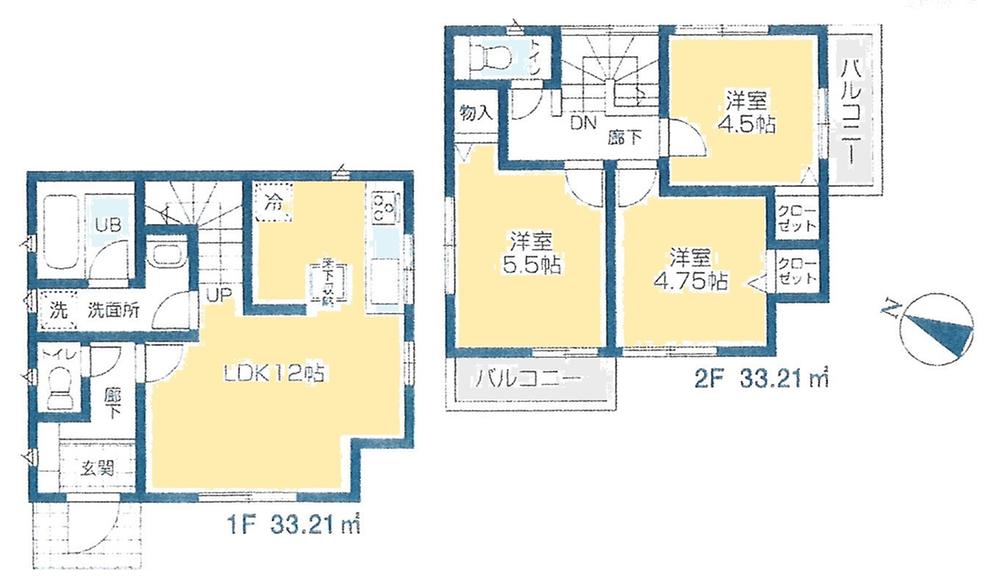 Floor plan. (Building 2), Price 25,800,000 yen, 3LDK, Land area 68.92 sq m , Building area 66.42 sq m