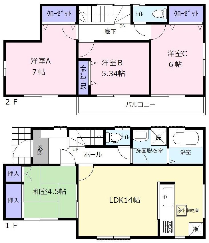 Floor plan. (3 Building), Price 37,800,000 yen, 4LDK, Land area 112.5 sq m , Building area 91.08 sq m