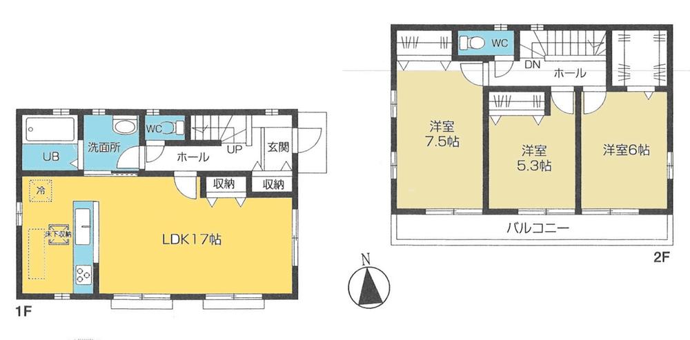 Floor plan. (Building 2), Price 35,300,000 yen, 3LDK, Land area 118.06 sq m , Building area 89.25 sq m