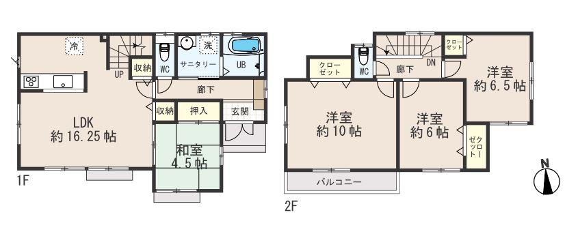 Floor plan. (Building 2), Price 33,800,000 yen, 4LDK, Land area 150.08 sq m , Building area 101.43 sq m