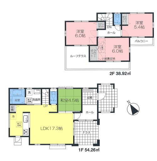 Floor plan. (1 Building), Price 43,800,000 yen, 4LDK, Land area 155.4 sq m , Building area 93.18 sq m