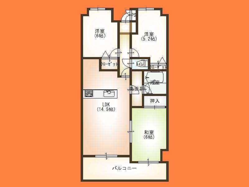 Floor plan. 3LDK, Price 14.9 million yen, Occupied area 59.89 sq m , Balcony area 11.35 sq m floor plan
