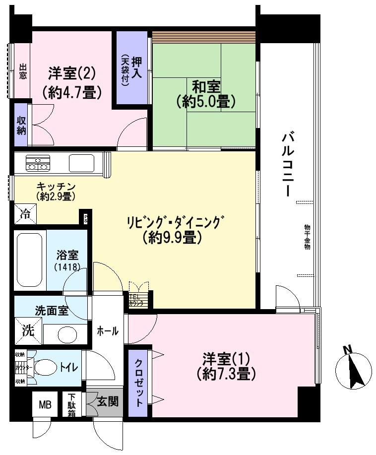 Floor plan. 3LDK, Price 22,900,000 yen, Occupied area 65.48 sq m , Guests can also enjoy a conversation with your family on the balcony area 10.8 sq m living