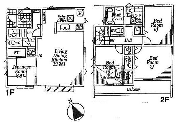 Floor plan. (1 Building), Price 44,800,000 yen, 4LDK, Land area 110 sq m , Building area 99.42 sq m
