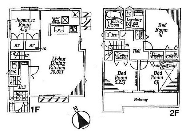 Floor plan. (Building 2), Price 42,800,000 yen, 4LDK, Land area 132.47 sq m , Building area 99.42 sq m