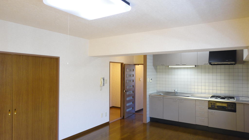 Living and room. Kitchen with stove