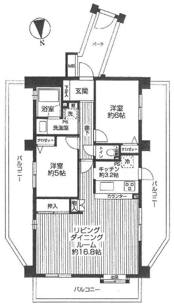 Floor plan. 2LDK, Price 17.8 million yen, Footprint 67.8 sq m , Balcony area 40.44 sq m