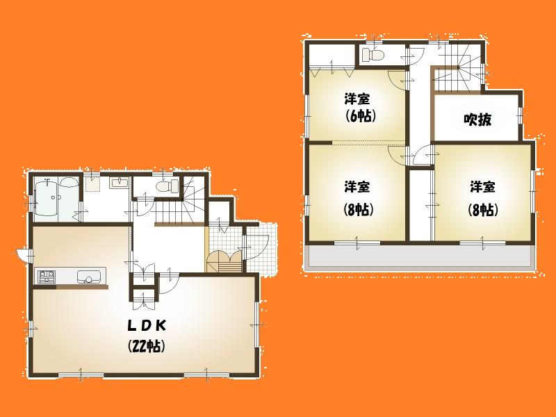 Floor plan. (E Building), Price 37,800,000 yen, 3LDK, Land area 122.02 sq m , Building area 105.16 sq m
