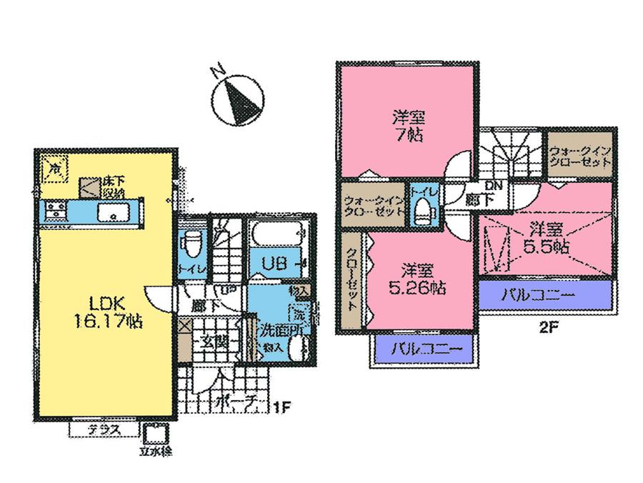 Floor plan. (Building 2), Price 35,800,000 yen, 3LDK, Land area 104.26 sq m , Building area 83.38 sq m