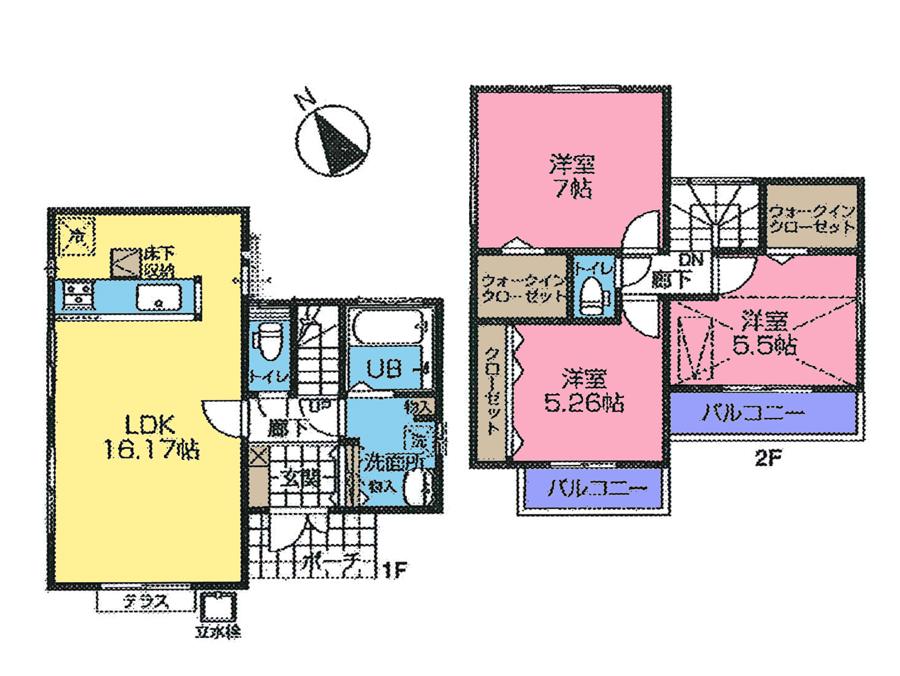 Floor plan. (Building 2), Price 35,800,000 yen, 3LDK, Land area 104.26 sq m , Building area 83.38 sq m