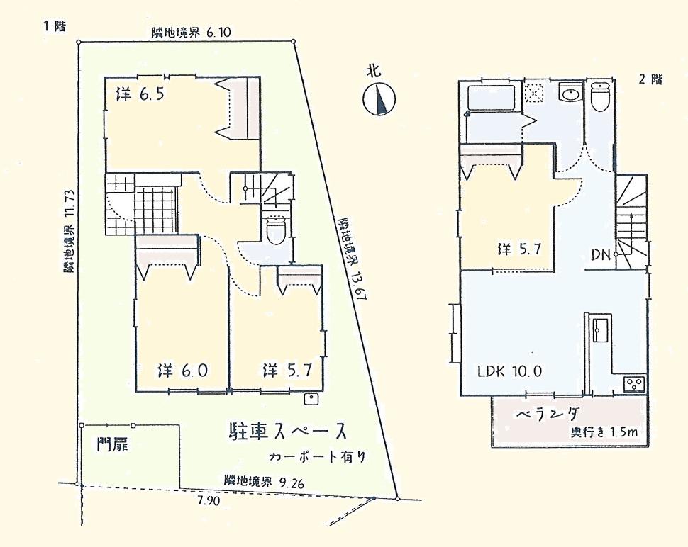 Floor plan. 26 million yen, 4LDK, Land area 100.01 sq m , Tama River views from the building area 85.93 sq m living.