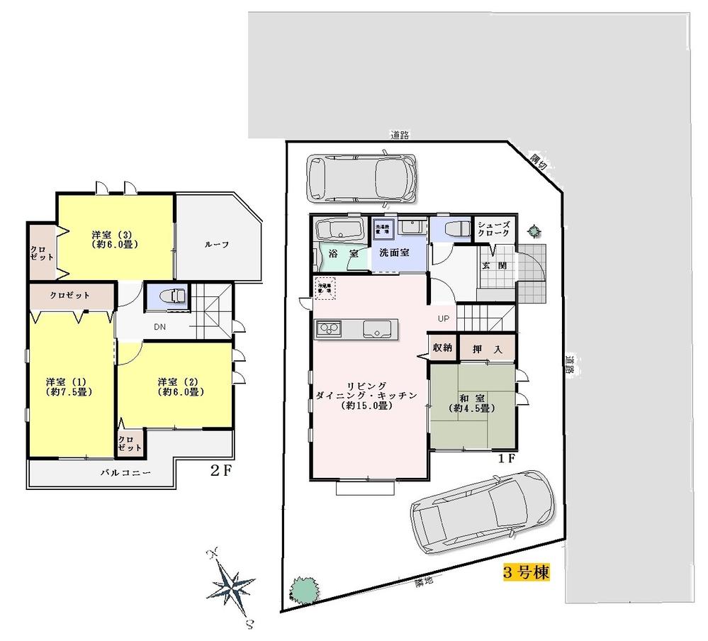 Compartment view + building plan example. Building plan example (No. 3 compartment) 4LDK, Land price 27,800,000 yen, Land area 114.75 sq m , Building price 13 million yen, Building area 91.53 sq m