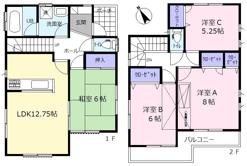 Floor plan. 32,500,000 yen, 4LDK, Land area 104.2 sq m , Building area 93.56 sq m