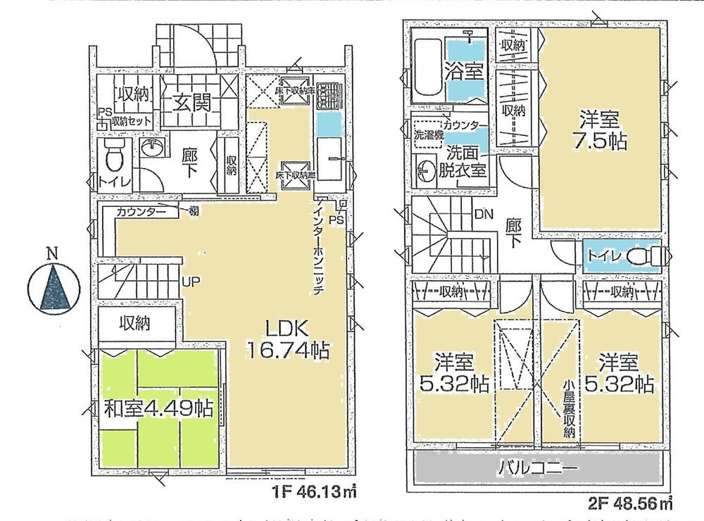 Floor plan. (Phase 2 2 Building), Price 36,800,000 yen, 4LDK, Land area 121.43 sq m , Building area 94.69 sq m