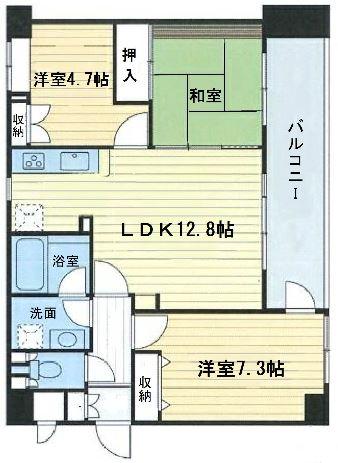 Floor plan. 3LDK, Price 22,900,000 yen, Occupied area 65.48 sq m , Balcony area 10.8 sq m floor plan