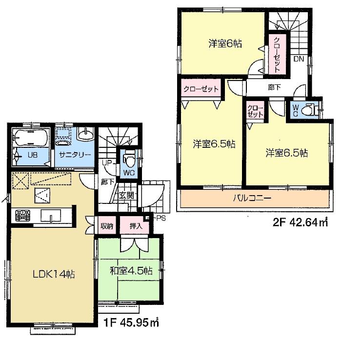 Floor plan. (1 Building), Price 29,800,000 yen, 4LDK, Land area 115.2 sq m , Building area 88.59 sq m