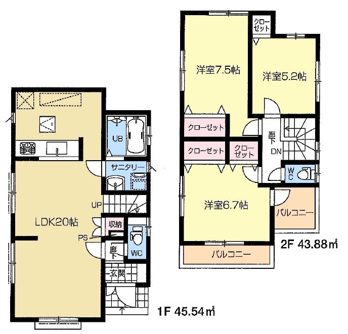 Floor plan. (Building 2), Price 29,800,000 yen, 3LDK, Land area 115.51 sq m , Building area 89.42 sq m