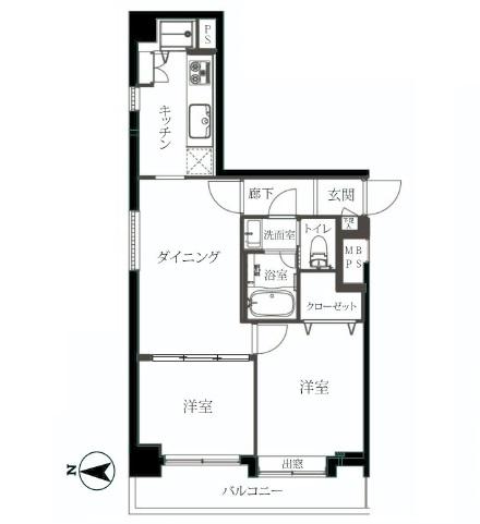 Floor plan. 2LDK, Price 23.8 million yen, Occupied area 48.27 sq m , Balcony area 6.84 sq m