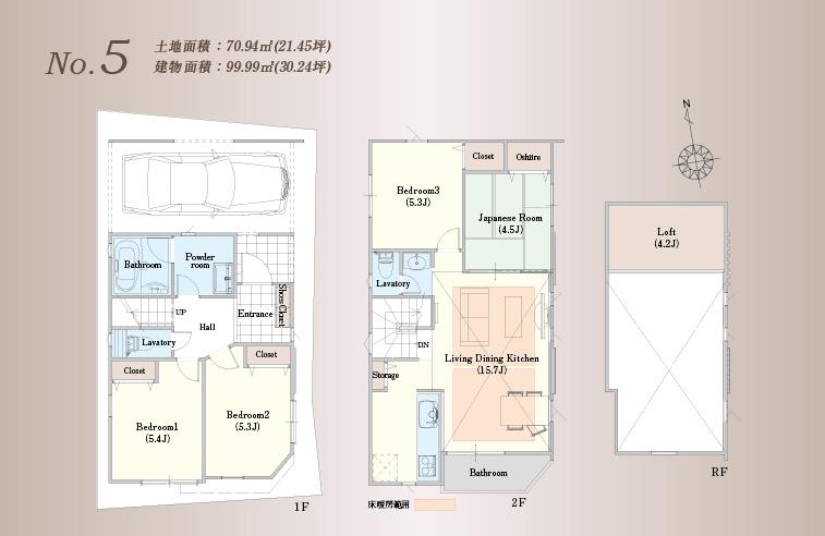 Floor plan. (5 Building), Price 46,900,000 yen, 4LDK, Land area 70.94 sq m , Building area 99.99 sq m