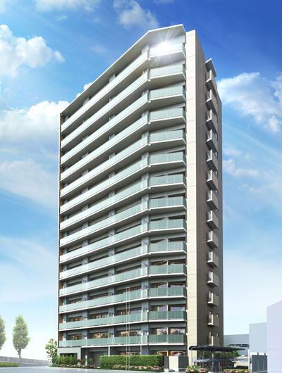 Buildings and facilities. Shine in the sky of blue, Refinement of Landmark Residence. Smart horizontal line and the glass is impressive beautiful facade. Blue sky shim love as the landscape of life that also spread far. Is a landmark residence of sophistication that was born is desired in this town. (Exterior view)